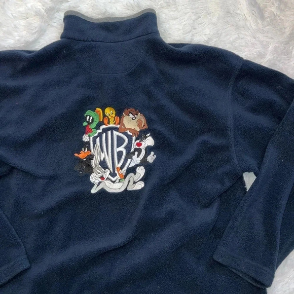 Vintage Warner Brothers Looney Tunes Fleece Quarter Zip size Extra Large XL - Picture 1 of 5